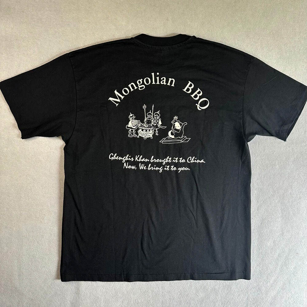 NEW Vintage Made in USA Hanes Mongolian BBQ Shirt XL Double Sided Tee Black